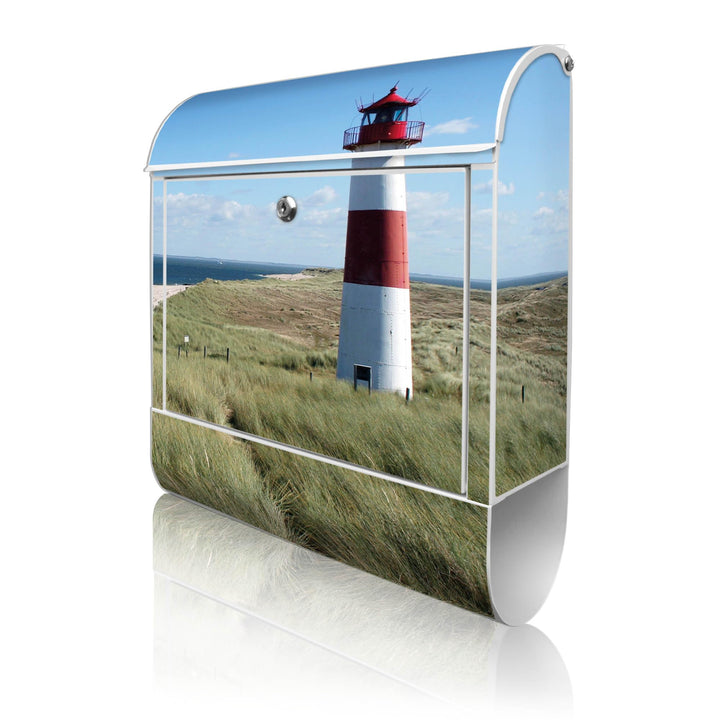 banjado® Design Briefkasten mit Motiv Leuchtturm 39x47x14cm &amp; 2 Schlüssel - Briefkasten Stahl weiss
