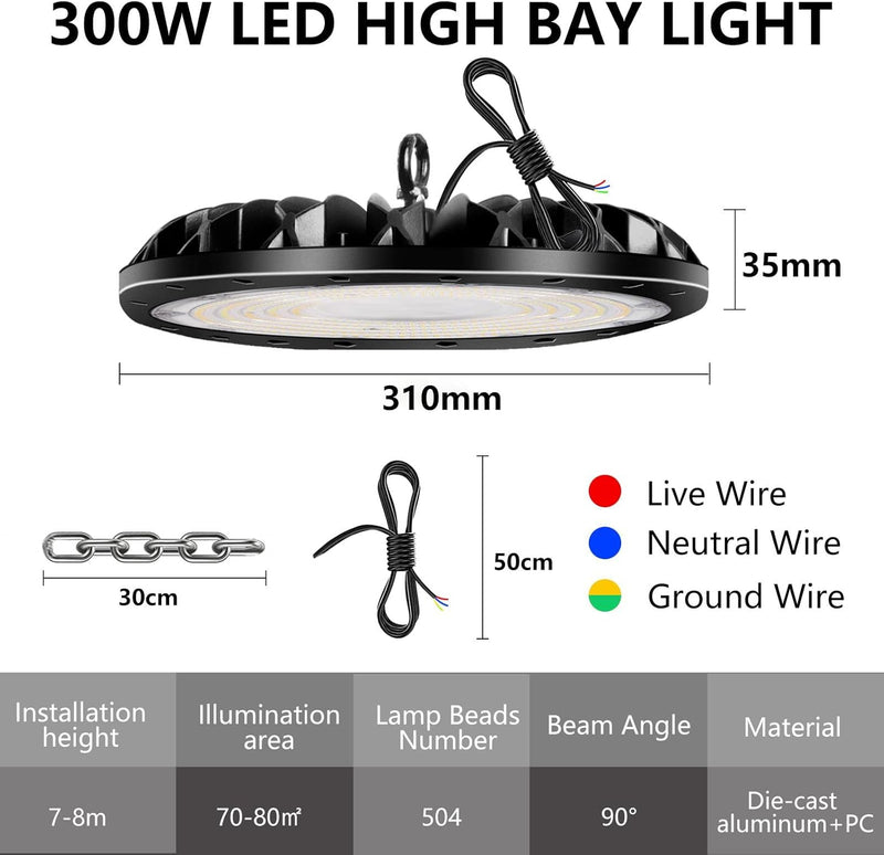 loyal 300W 30000LM LED Hallenstrahler, 6000K/3000K/4000K Variables UFO LED Werkstattlampe per Schalt