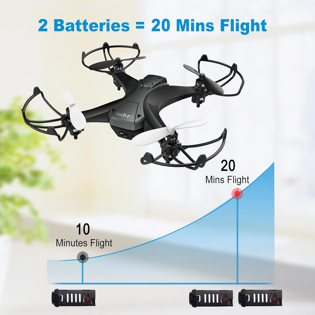 tech rc Mini Drohne mit HD Kamera FPV RC Drone mit 2 Akkus 2.4Ghz Ferngesteuerte Quadrocopter Anfäng