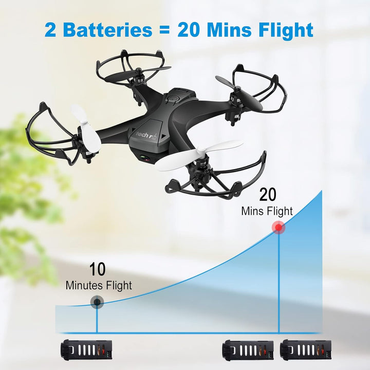 tech rc Mini Drohne mit HD Kamera FPV RC Drone mit 2 Akkus 2.4Ghz Ferngesteuerte Quadrocopter Anfäng