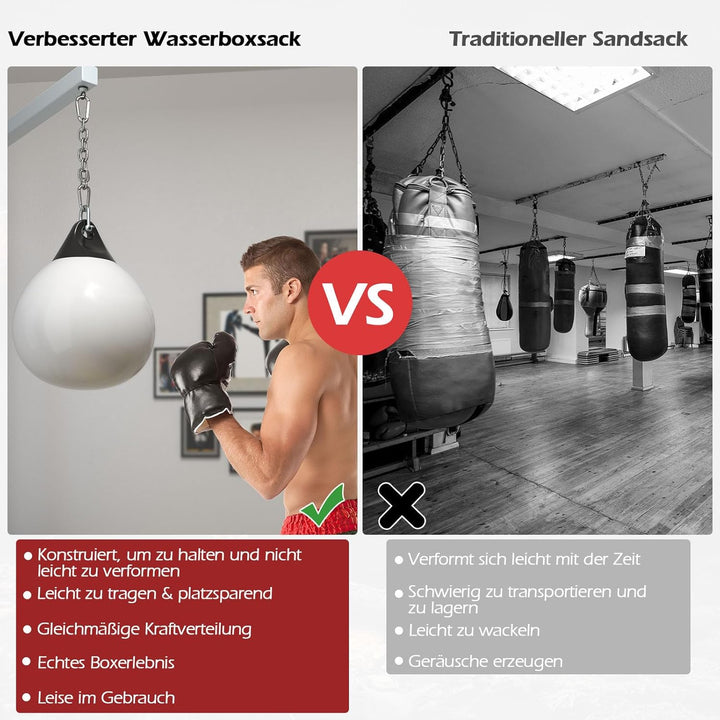 COSTWAY Ø45cm/55cm Wasserboxsack, 50 kg/80kg Boxing Punching Bag mit Verstellbarer Metallkette, Sich