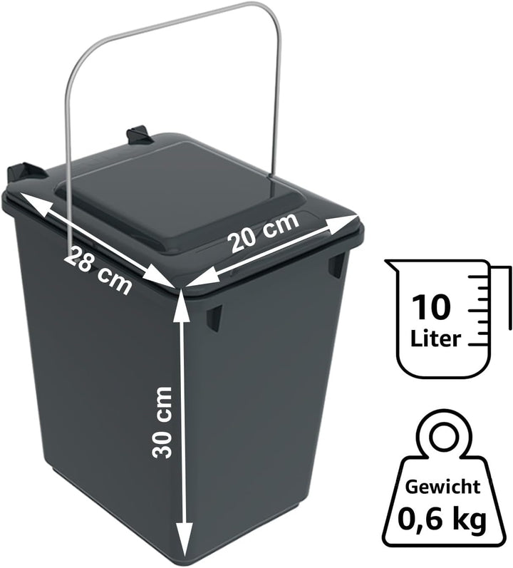 plasteo/Weber Bio Boy 10 Liter mit Deckel und Henkel – Grau – Langlebig und leicht Abwaschbar – Als