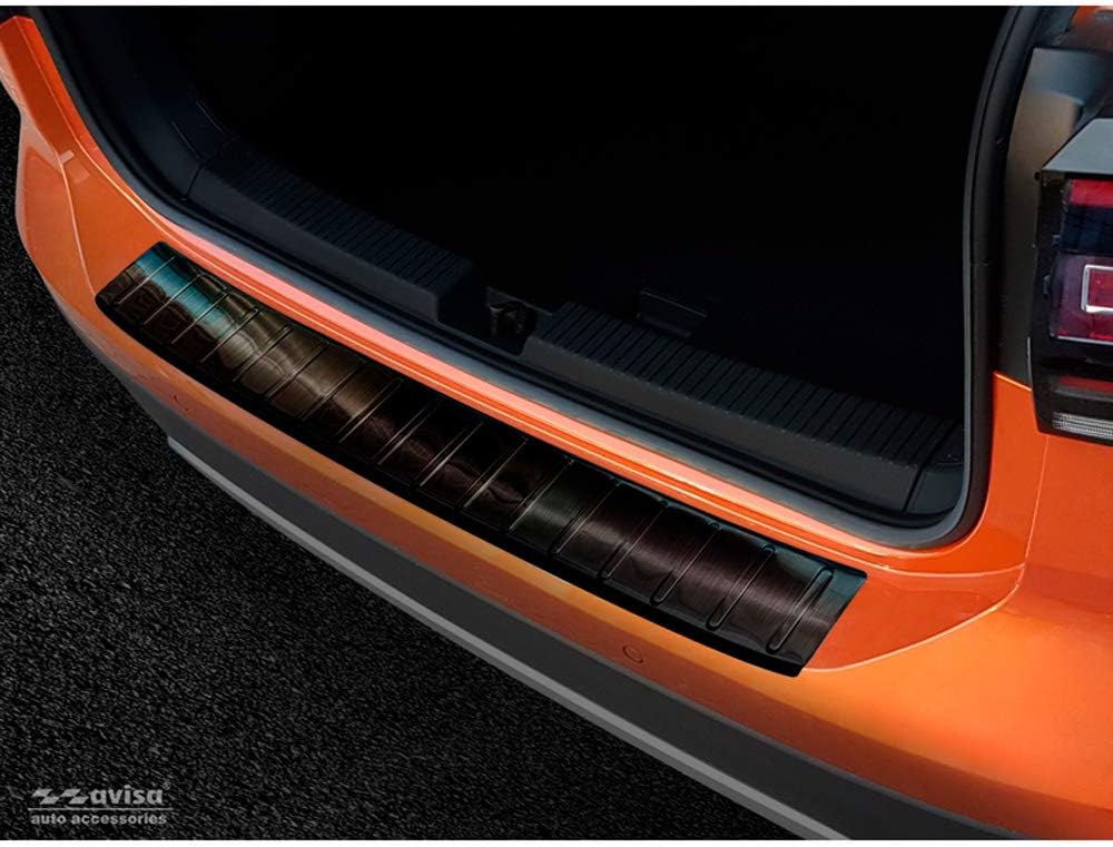 Avisa Schwarz Edelstahl Heckstossstangenschutz kompatibel mit Volkswagen T-Cross 2019- 'Ribs'