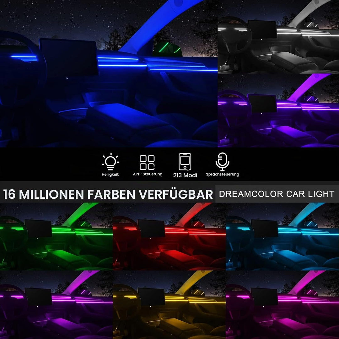 TWETIZ Acrylic Interior Car LED Strip Light with Wireless APP, RGB 6 in 1 with 175 inches 593 LEDs F