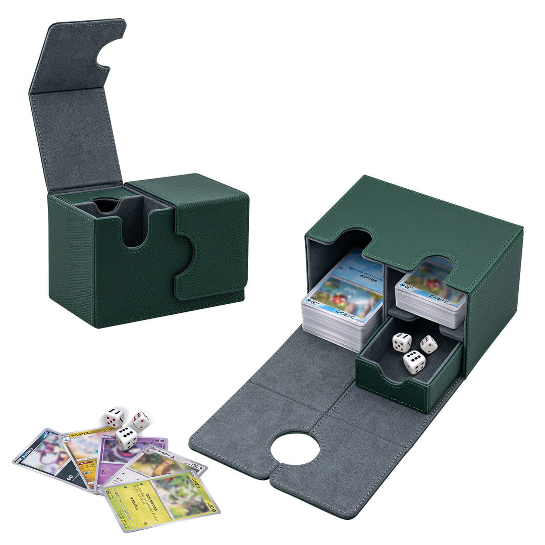 Card Deck Box for MTG, Kartenbox mit Würfel Tray, Gathering Aufbewahrungsbox für 200+Karten, PU Lede