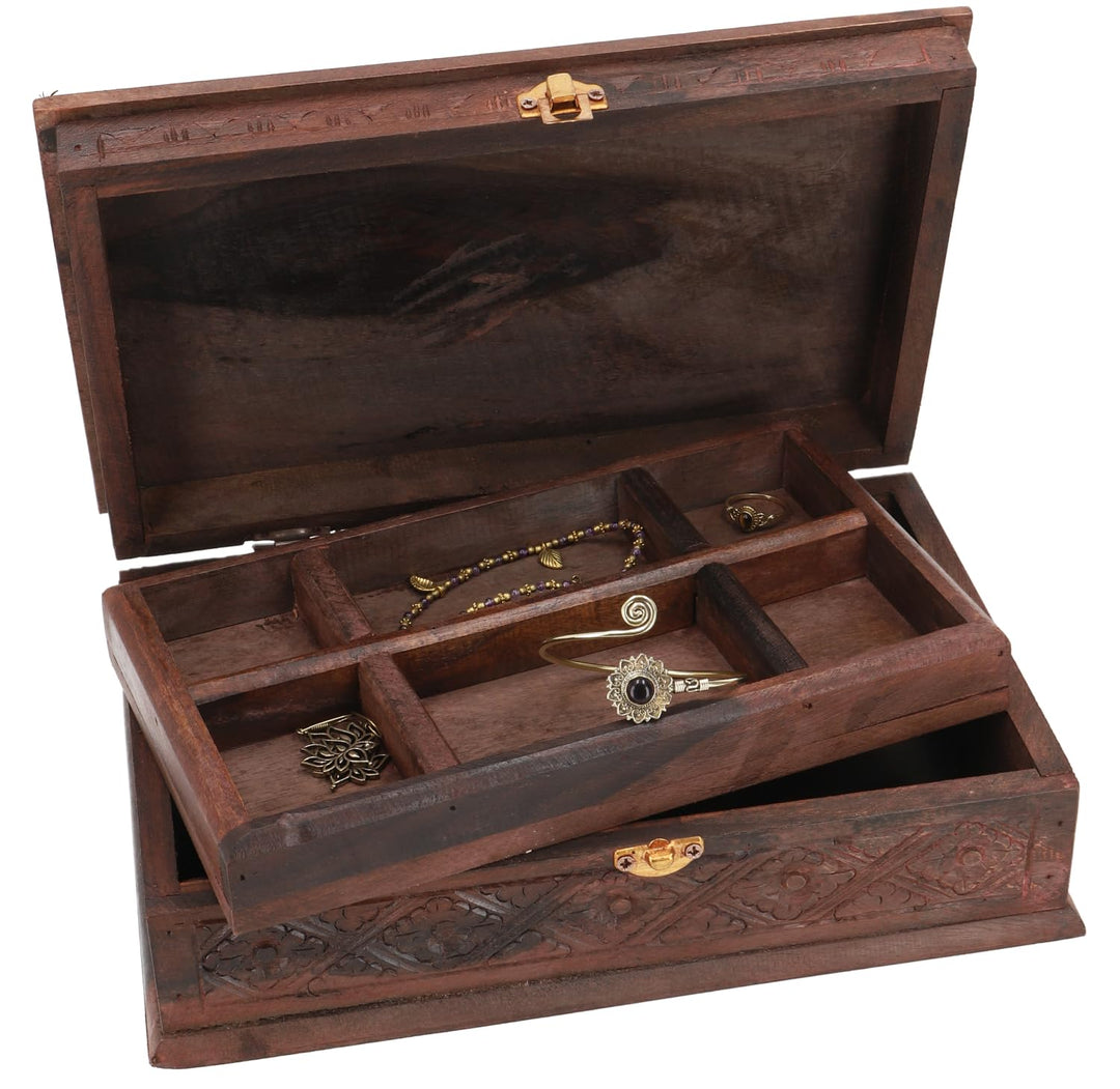 GURU SHOP Abschliessbare Schmuckschatulle, Schatztruhe, Holzschachtel, Schmuck Dose, Schatzkiste - M