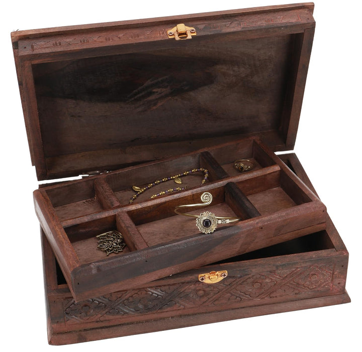 GURU SHOP Abschliessbare Schmuckschatulle, Schatztruhe, Holzschachtel, Schmuck Dose, Schatzkiste - M