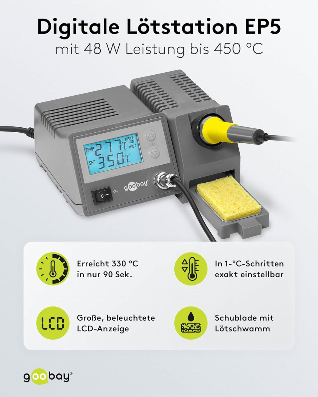 Fixpoint 51098 Digitale Lötstation EP5 / 48W Digitales Lötkolben Set / Einstellbare Temperatur 150 -