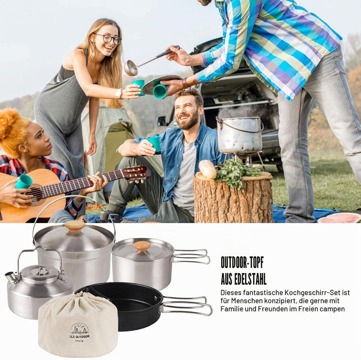 Outdoor Kochgeschirr Set, Camping Kochgeschirr Set aus Edelstahl, Faltbare Kochtopf Hängetopf Wasser
