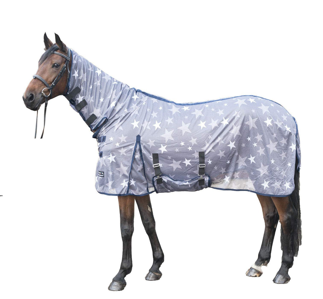 HKM 4057052160981 Fliegendecke -Stars- Combo9512 Grau/Weiss125 grau/weiss Rückenlänge 125 cm, grau/w