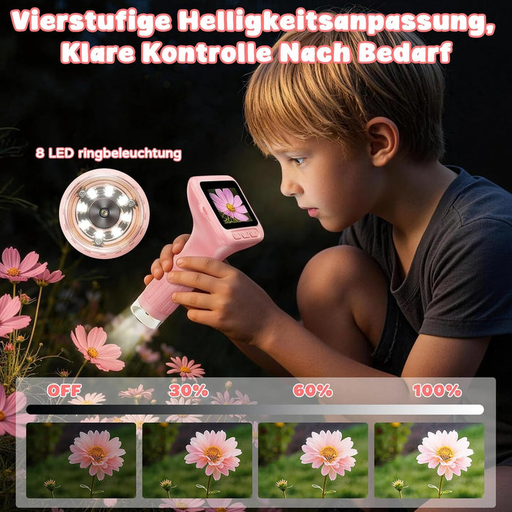 Digitales Mikroskop für Kinder 1000x Vergrösserung, Tragbares Mikroskop Kinder mit 3,0 Zoll HD Bilds