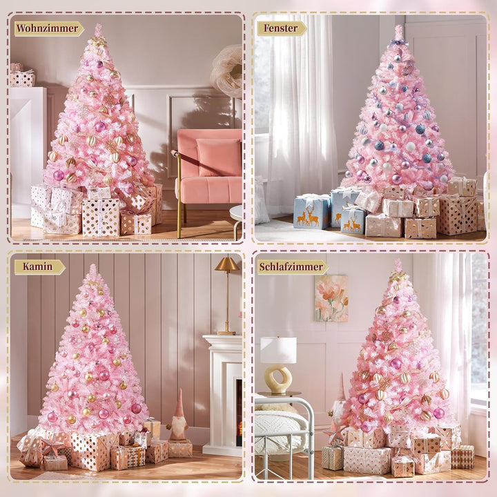 Yaheetech 183 cm Künstlicher Weihnachtsbaum Rosa, Tannenbaum mit 598 Spitzen & Faltbarem Metallständ