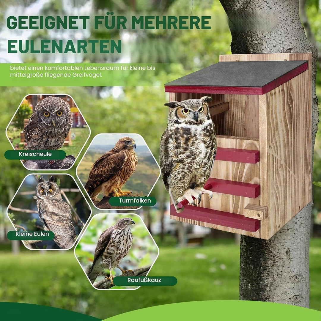 Eulenhaus aus Holz, wasserdichter Eulen-Nistkasten, Vogelhäuser für draussen mit Befestigungsschraub
