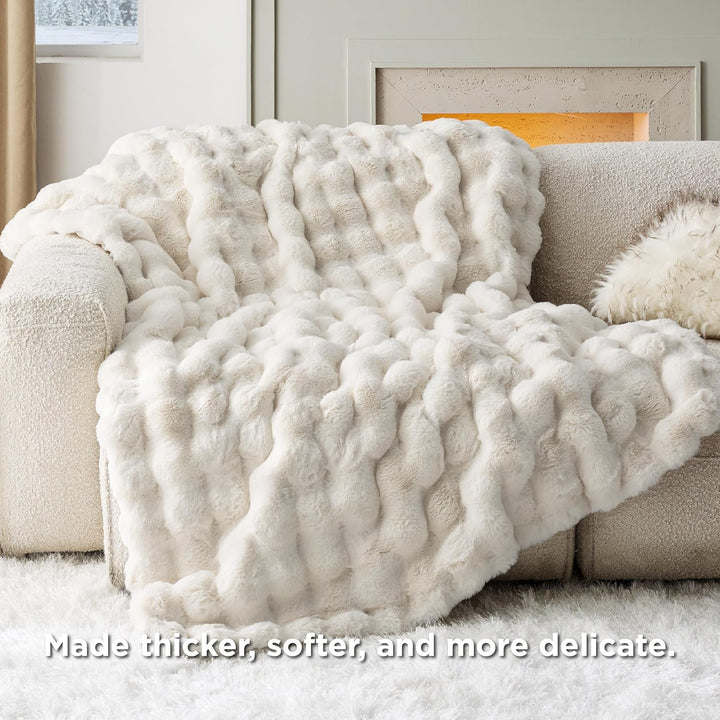 BEDSURE Kuscheldecke Kaninchen Flauschig, Dicke Und Warme Sofadecke Für Den Winter, Kunstfelldecke,