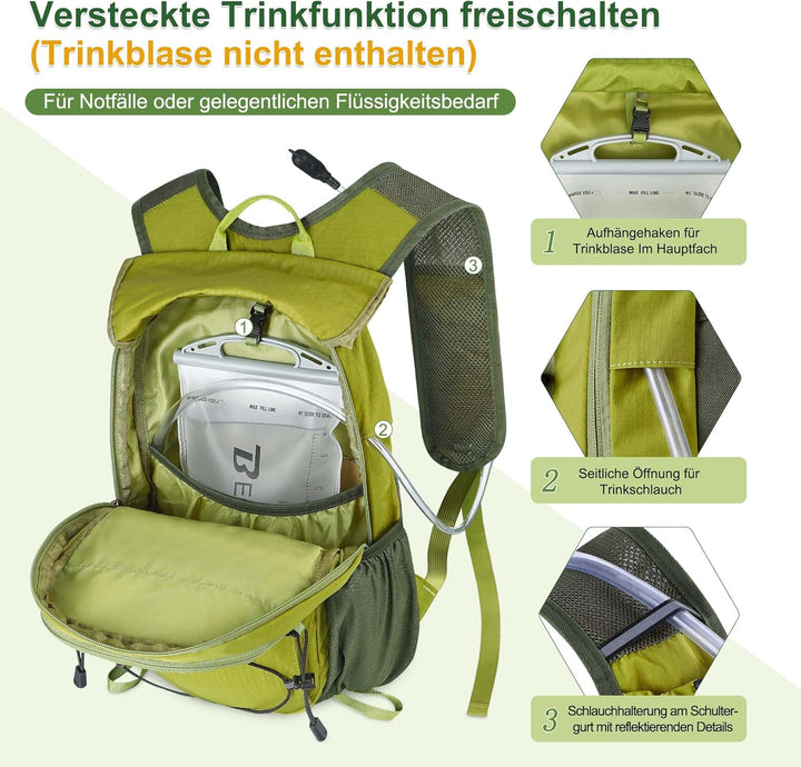 BECOJADDE 20L Kleiner Wanderrucksack Tagesrucksack Herren Damen Leichter Faltbarer Rucksack mit Brus