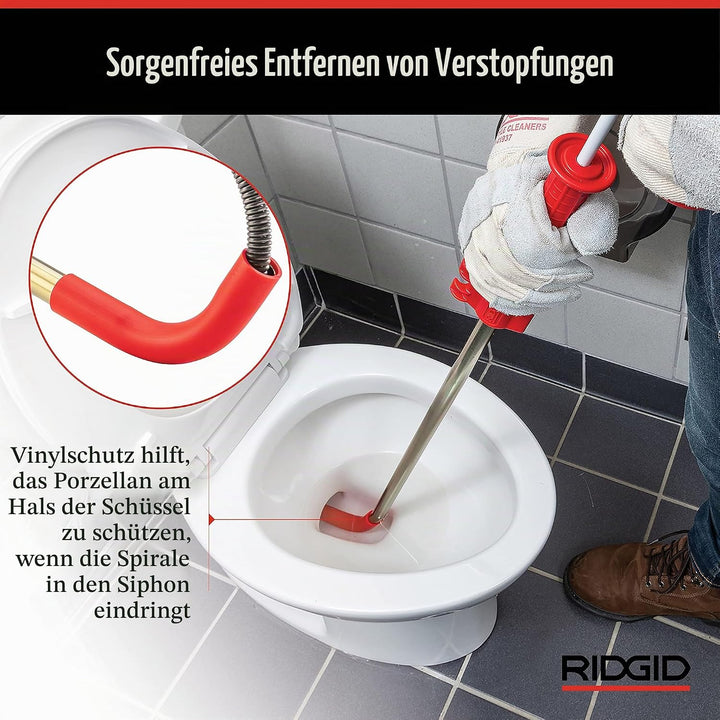 RIDGID 59787 Modell K-3 WC-Reinigungsspirale, 1 m lange WC-Sspirale mit Ovalbohrer zur Reinigung blo