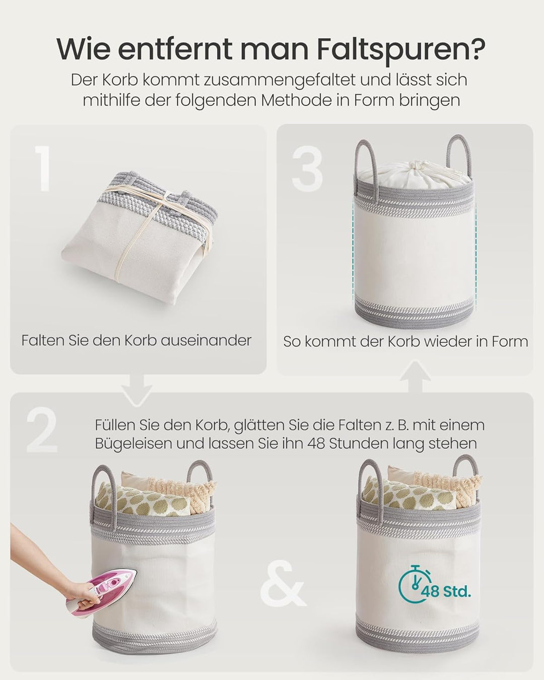 SONGMICS Wäschekorb aus Baumwollseil mit Henkel, Aufbewahrungskorb | Wäschesammler, für Decken, Klei