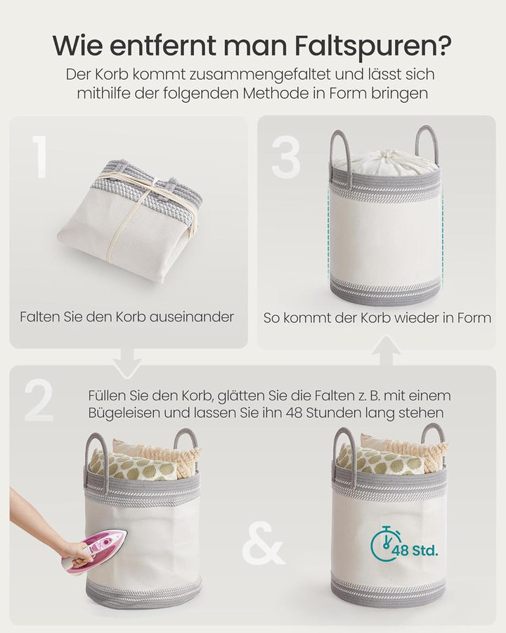 SONGMICS Wäschekorb aus Baumwollseil mit Henkel, Aufbewahrungskorb | Wäschesammler, für Decken, Klei