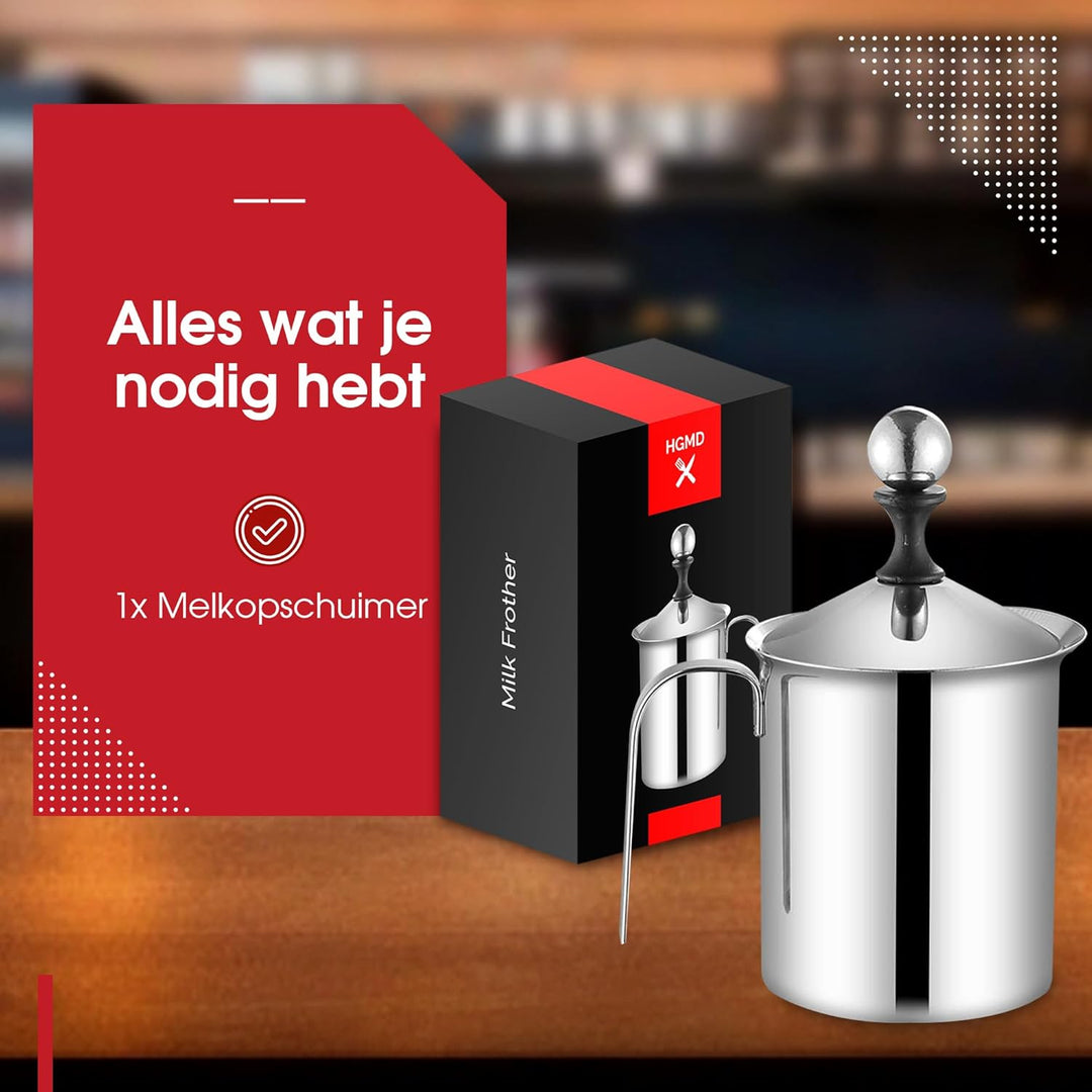 Milchaufschäumer Manuell - 400ml - Edelstahl - Milchklopfer - Milchkanne - Barista - Spülmaschinenfe