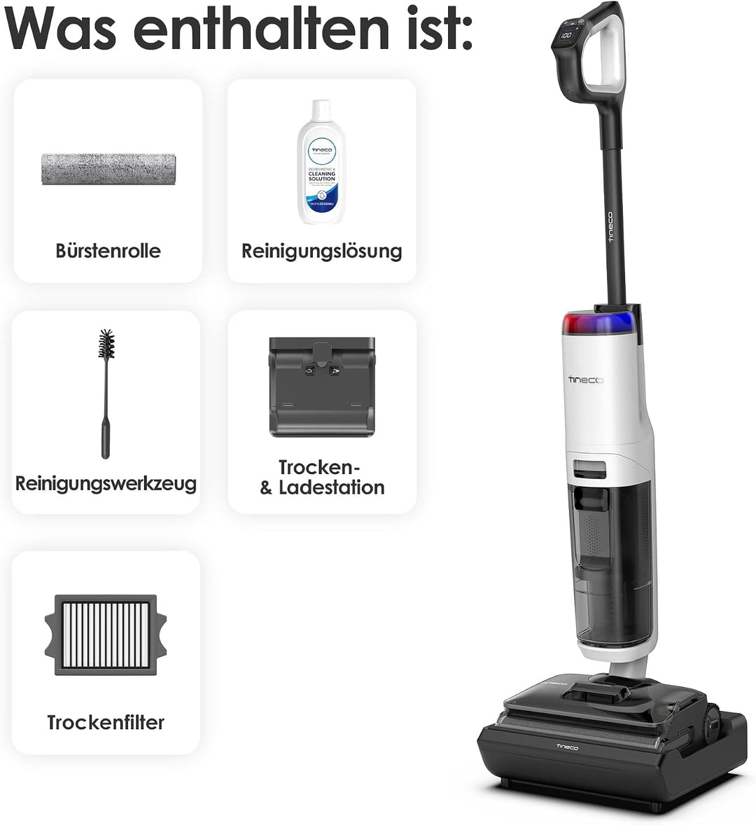 Tineco Floor ONE S7 Stretch Turbo Akku-Nass-Trockensauger, 65 Minuten Laufzeit, 85°C Schnell-Trocknu