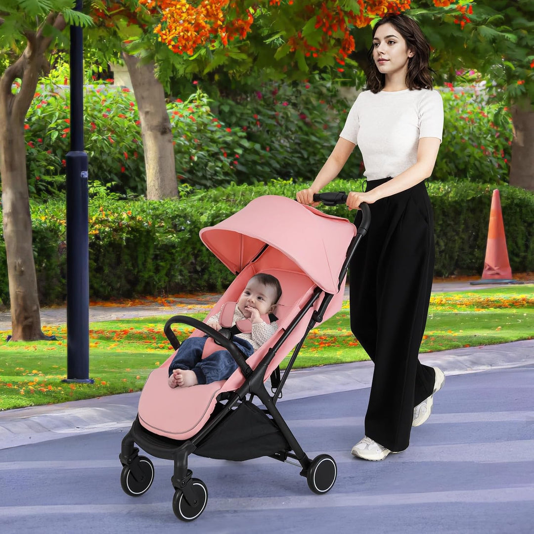 FANTASK Kinderwagen klappbar, Kinderbuggy mit verstellbarem Sonnendach, 5-Punkt-Sicherheitsgurt, Rei