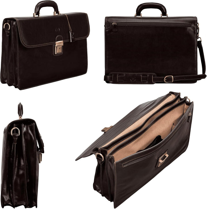 Maxwell Scott Klassischer Herren Leder Aktenkoffer Paolo3 in Dunkelbraun, Dunkelbraun