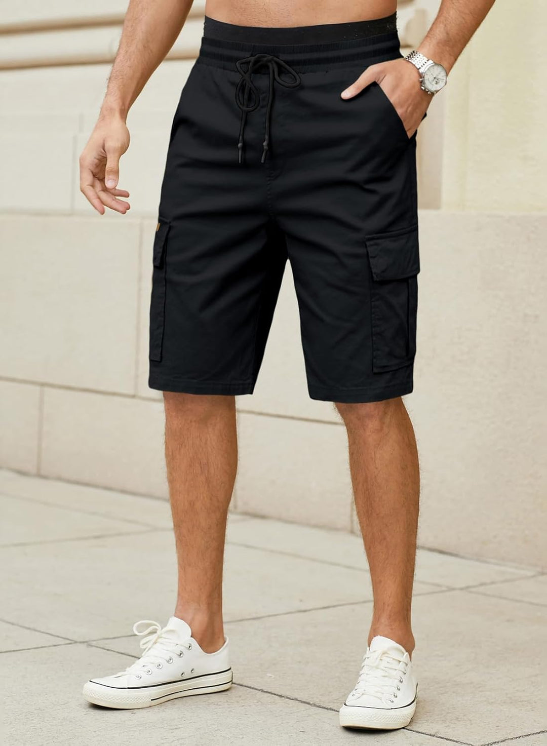 JMIERR Kurze Hosen Herren Baumwolle Cargo Shorts Herren Sommer Freizeithose mit Taschen M A Schwarz,