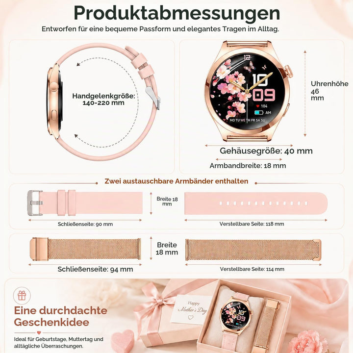Smartwatch Damen mit Telefonfunktion, 1,27" HD Fitnessuhr mit 110+ Sportmodi, Herzfrequenz Schlafmon
