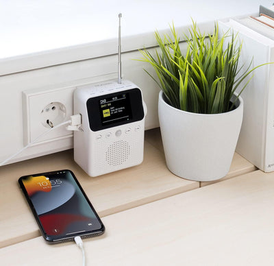 VR-Radio Badradio: 2in1-Steckdosenradio mit DAB+, Bluetooth, Bewegungsmelder, Akku, 8 W (DAB Radio S