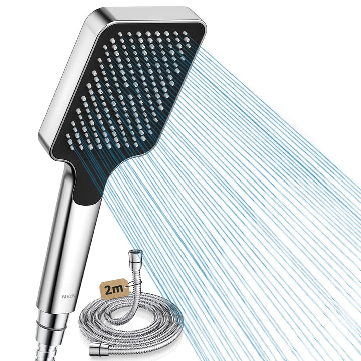 FASDUNT Duschkopf mit Schlauch 2M, Hochdruck Duschkopf Regendusche mit 9.5L/min Durchflussbegrenzer