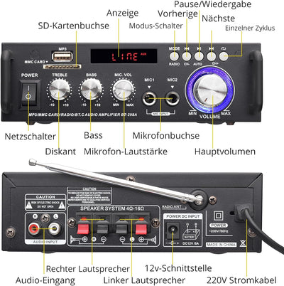 PROZOR Bluetooth Stereo Audio Verstärker 300W+300W Audio Amplifier Mini Digital Audio Amplifier HiFi