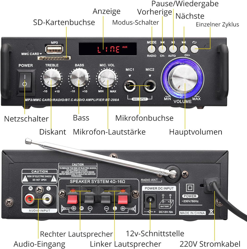 PROZOR Bluetooth Stereo Audio Verstärker 300W+300W Audio Amplifier Mini Digital Audio Amplifier HiFi