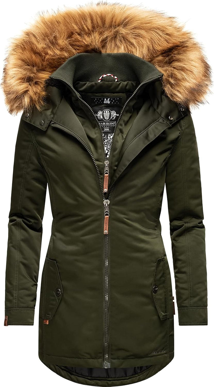 MARIKOO Damen Warmer Winterparka mit Kapuze Sanakoo XS-XXL S Olive, S Olive