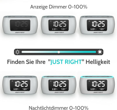 BUFFBEE Radiowecker mit 7-Farben-Nachtlicht, Doppelalarm, Schlummerfunktion, Dimmer, USB-Ladegerät,