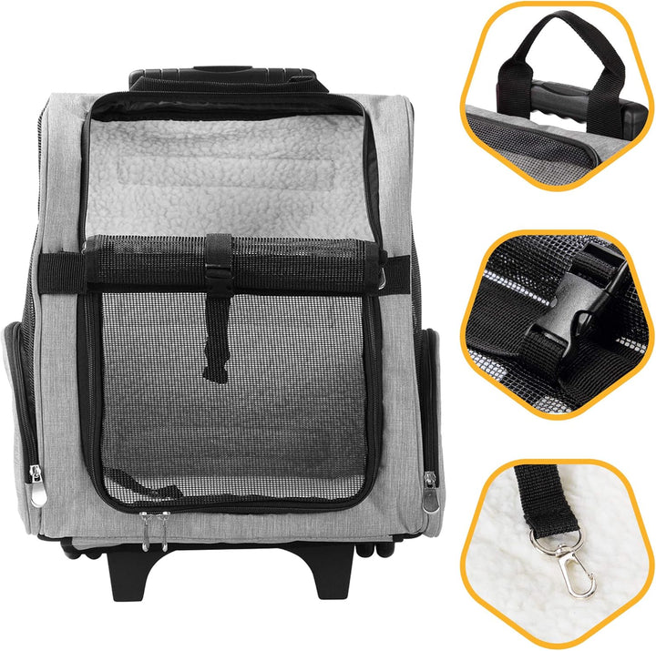 KOPEKS Deluxe-Rucksack/Reisetasche für Haustiere mit Doppelrollen, Large, grau grau L 39 x B 32 x H