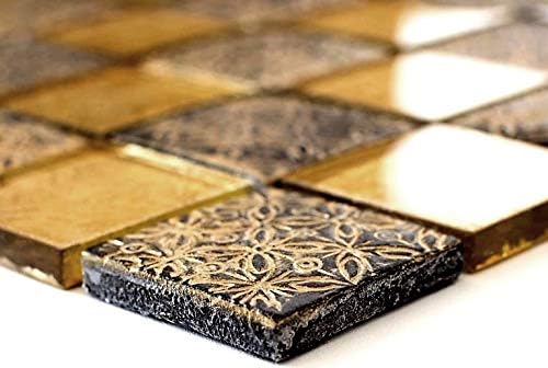 Mosaik Fliese Glasmosaik Crystal Resin Optik gold für WAND KÜCHE FLIESENSPIEGEL THEKENVERKLEIDUNG Mo