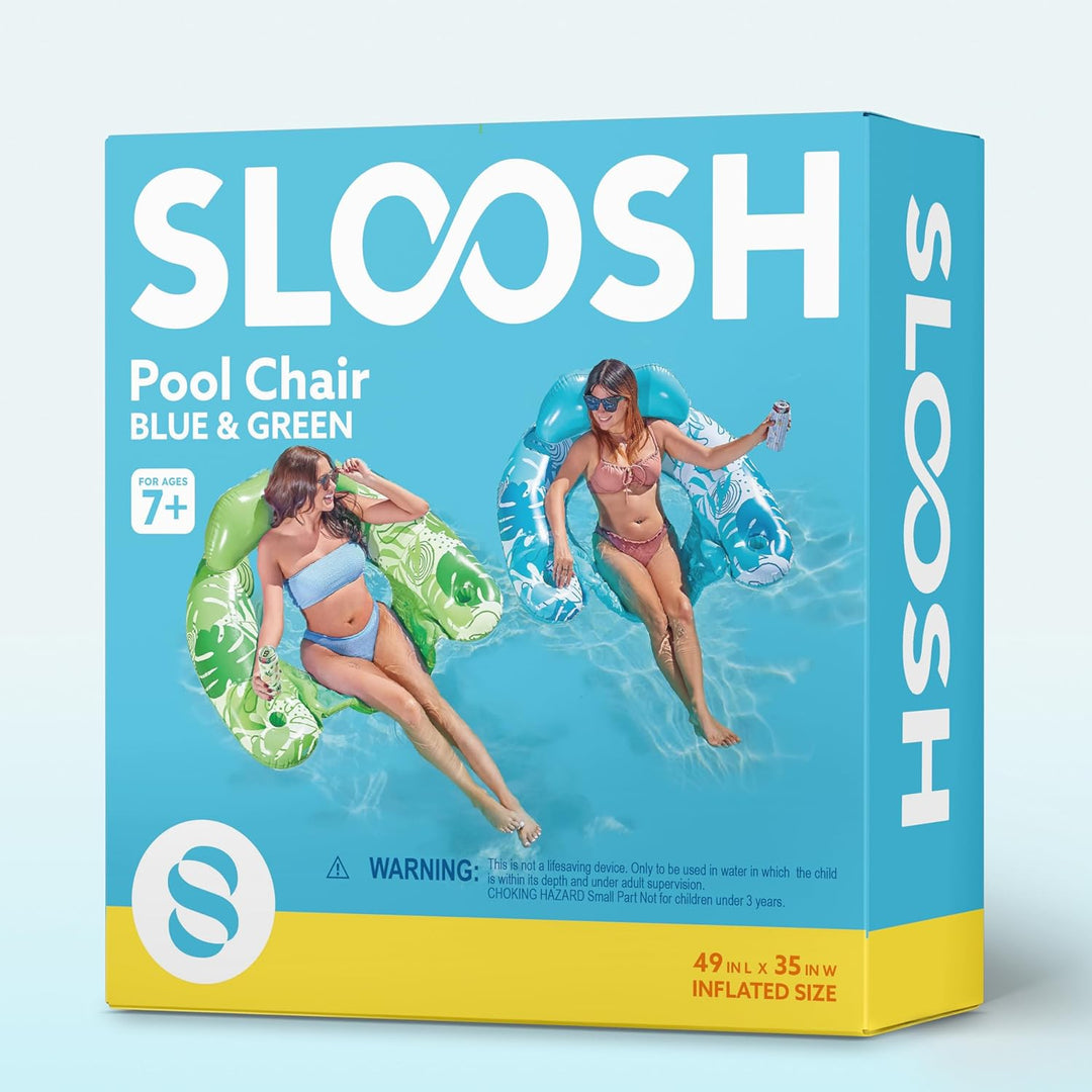 SLOOSH Aufblasbare Pool-Flösse für Erwachsene, 2er Poolstühle mit Getränkehaltern, aufblasbarer schw
