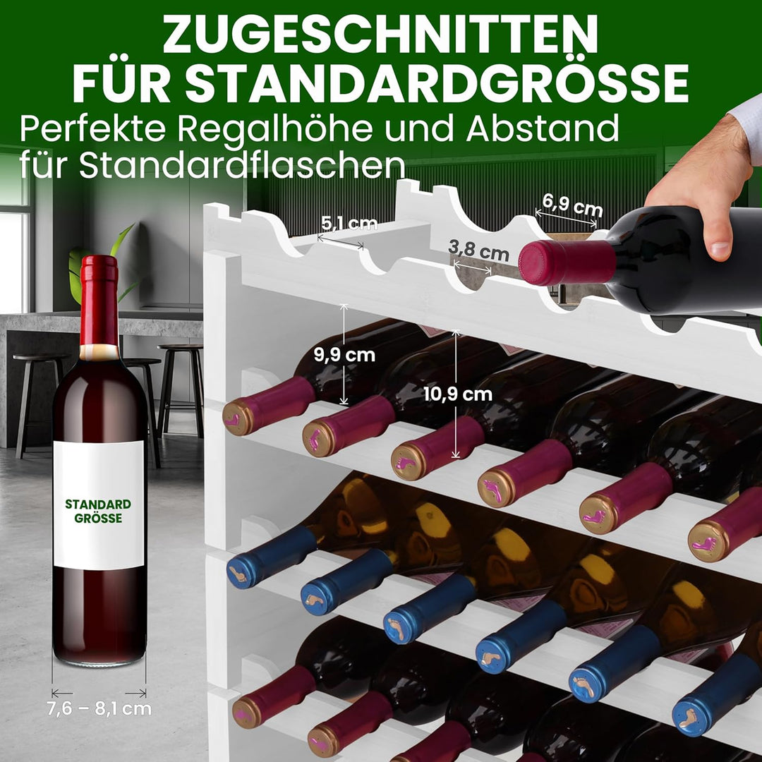 NutriChef Stapelbares Bambus-Weinregal 8-stöckig 72 Flaschen Kapazität Freistehendes Regal Werkzeugf