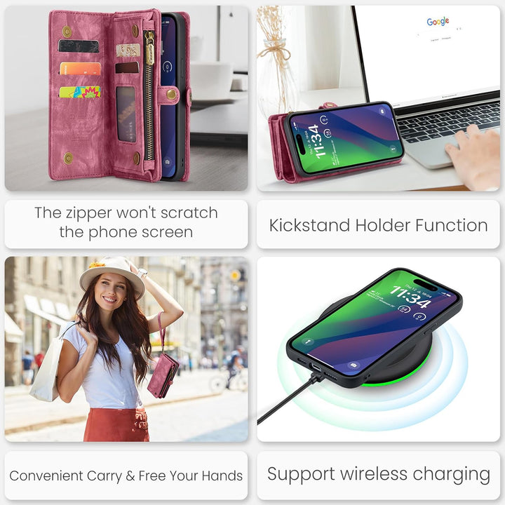UFinetech für iPhone 15 Hülle, Flip Leder TPU Stossfeste Kartenfach Tasche Handyhülle für iPhone 15,