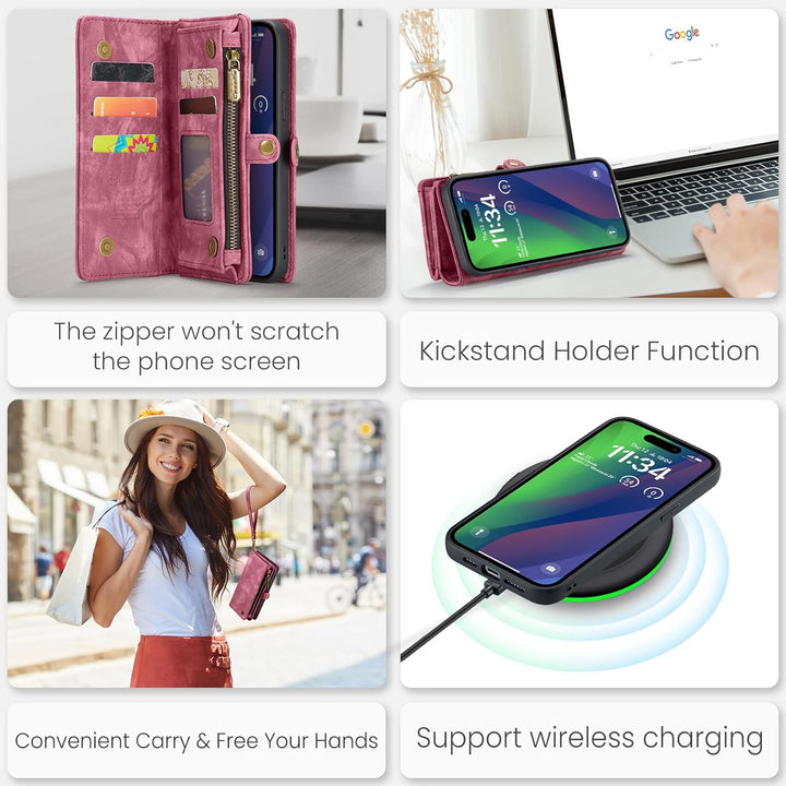 UFinetech für iPhone 15 Hülle, Flip Leder TPU Stossfeste Kartenfach Tasche Handyhülle für iPhone 15,