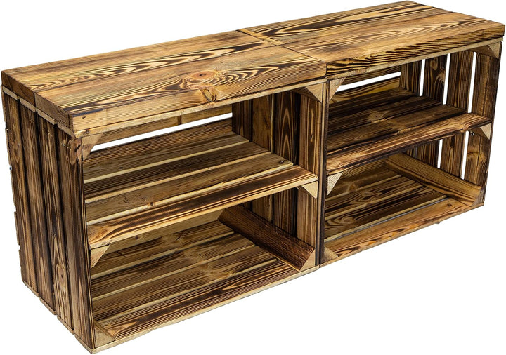 Kistenkolli Altes Land 2er Set Obstkiste aus Holz &amp; Holzplanken Schuhschrank Hocker Sitzbank Weinabl