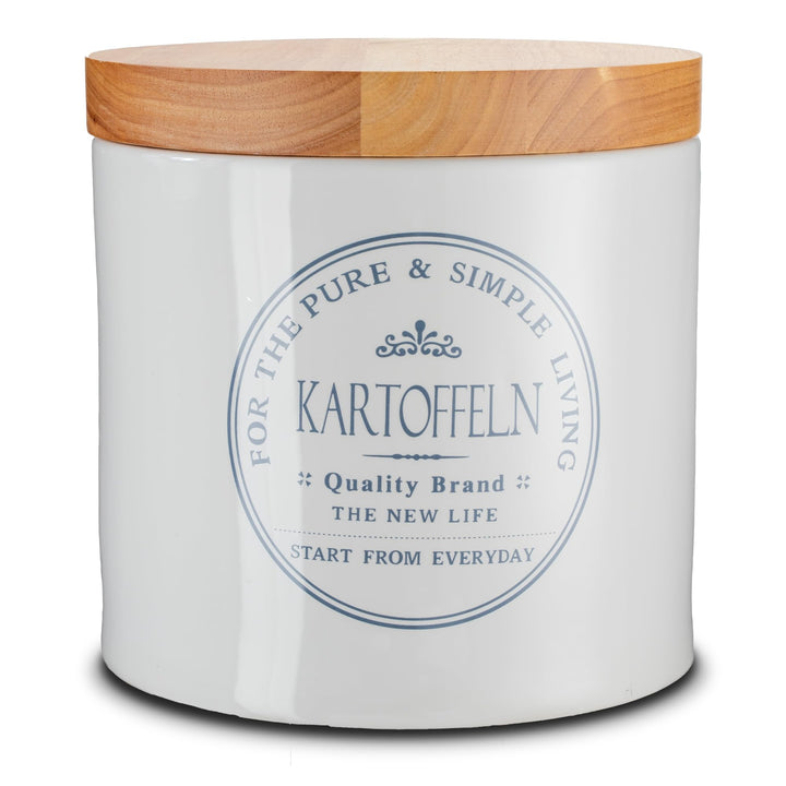 KHG Kartoffeltopf Keramik Steingut Weiss Holzdeckel Bambus, Kartoffel Aufbewahrung, ca. 4 kg oder 9