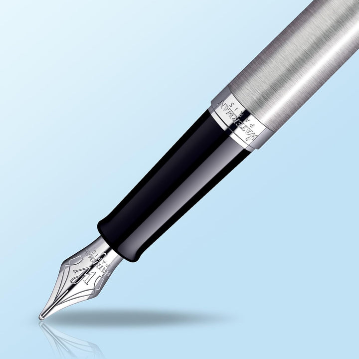 Waterman Hémisphère Füller | Edelstahl mit Chromzierteile | Füllfederhalter mit feiner Feder und bla