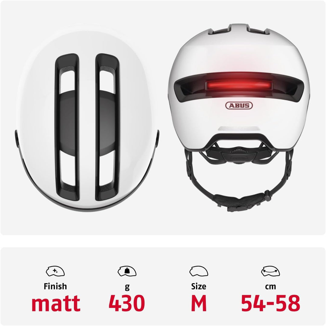 ABUS Stadthelm HUD-Y ACE - stylischer Fahrradhelm mit Visier und magnetischem, aufladbarem LED-Rückl