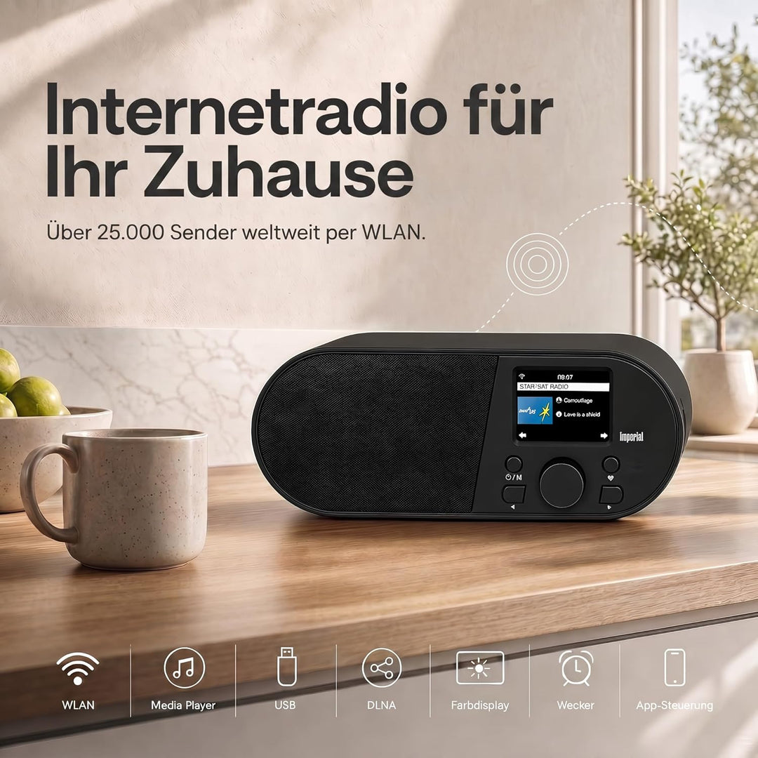 Imperial i105 Internetradio (WLAN, Mediaplayer, USB, DLNA, Farbdisplay, Wecker, Appsteuerung) schwar