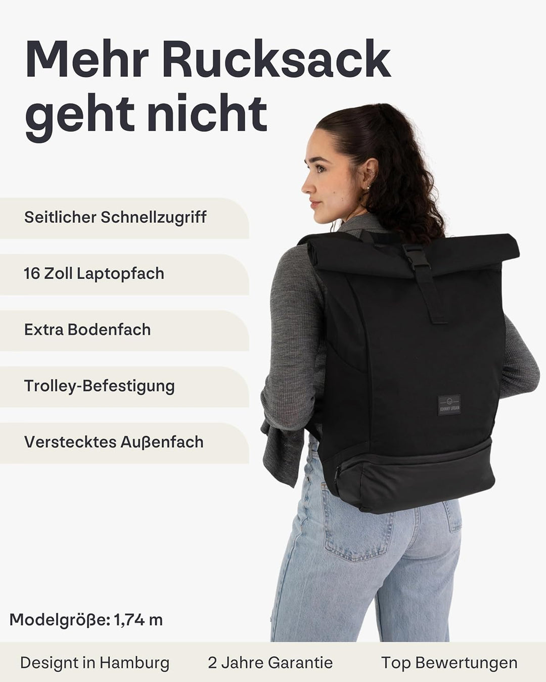 Johnny Urban Rolltop Rucksack Damen Gross Rosa - Allen Large - Laptop Backpack für Uni, Business, Fa