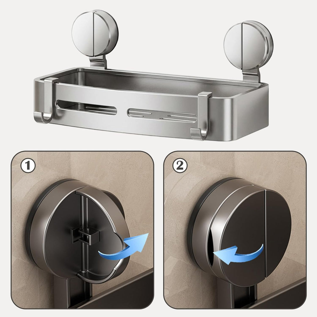 OlyPegic Duschablage Saugnapf | Ohne Bohren 32cm, 10kg Tragfähigkeit, Aluminium Wasserfest, Shampoo
