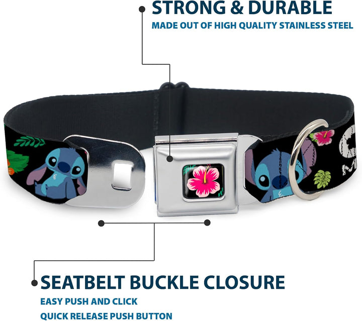 Buckle-Down dc-wdy339-l Dyer Lilo &amp; Stitch Hibiscus Flower Full Color Schwarz/Pink Hundehalsband, gr