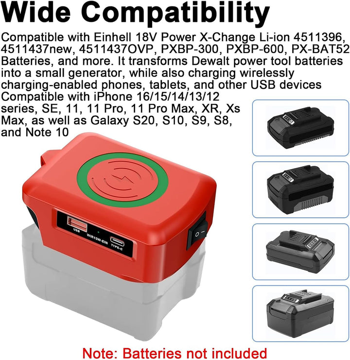 18 V mobiler kabelloser tragbarer Ladeadapter, Ladegerät für Einhell Power X-Change, universelle 15