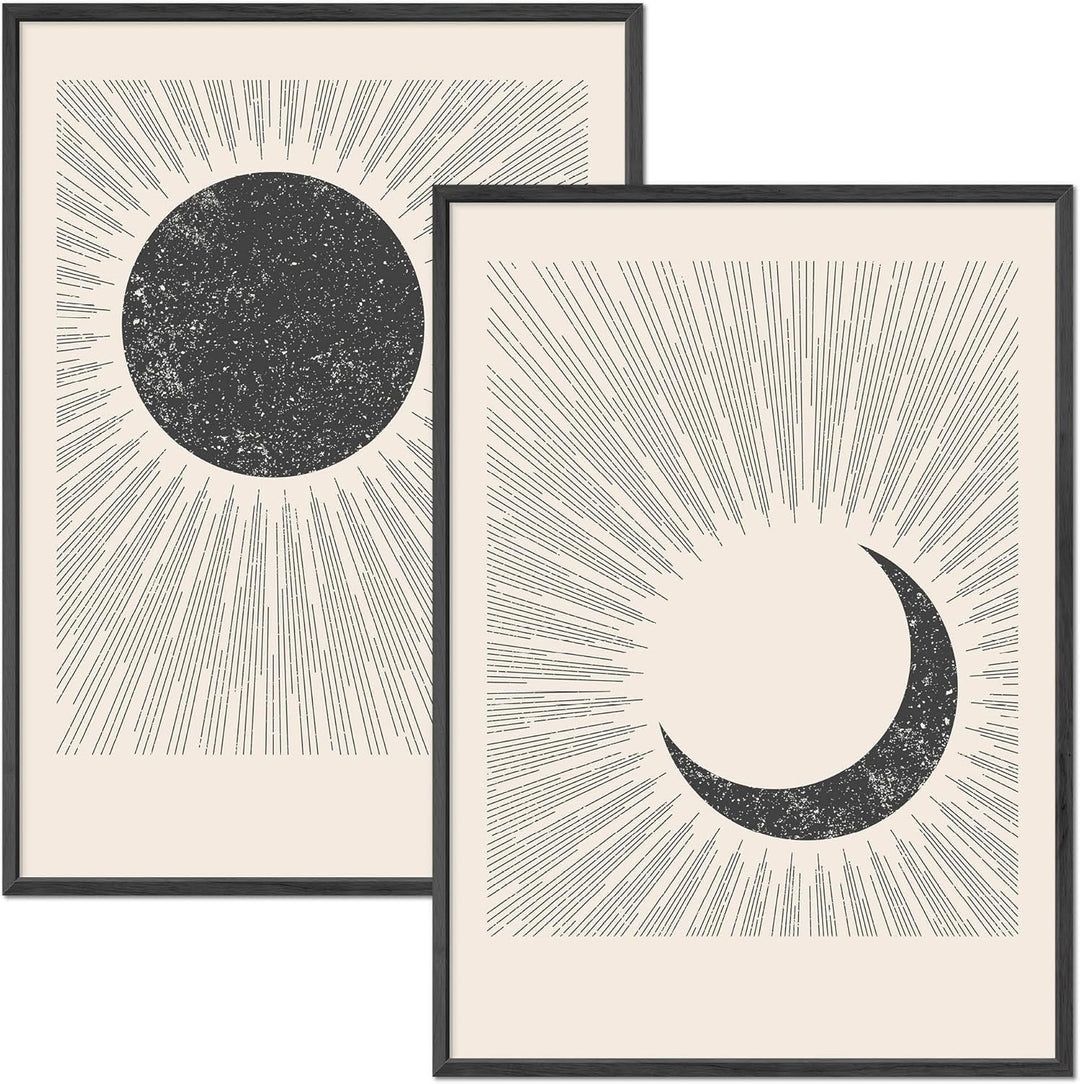 JUNOMI® Sonne und Mond Poster DIN A2, Boho Deko, Minimalistisch, Yoga Zubehör, perfekte Yoga Geschen